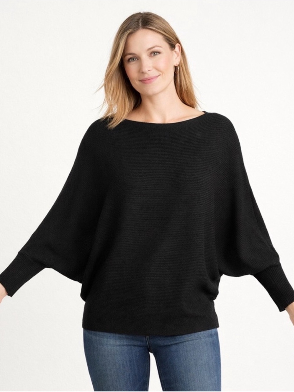 Joan Vass Black Boatneck Batwing Sweater